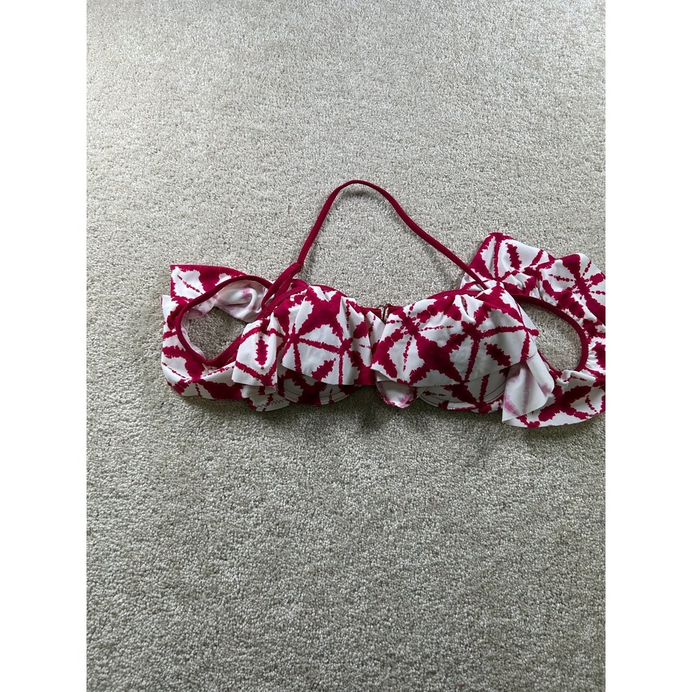 Rasins Swimwear Women's Medium Red White Padded‎ Ruffle Bikini Top